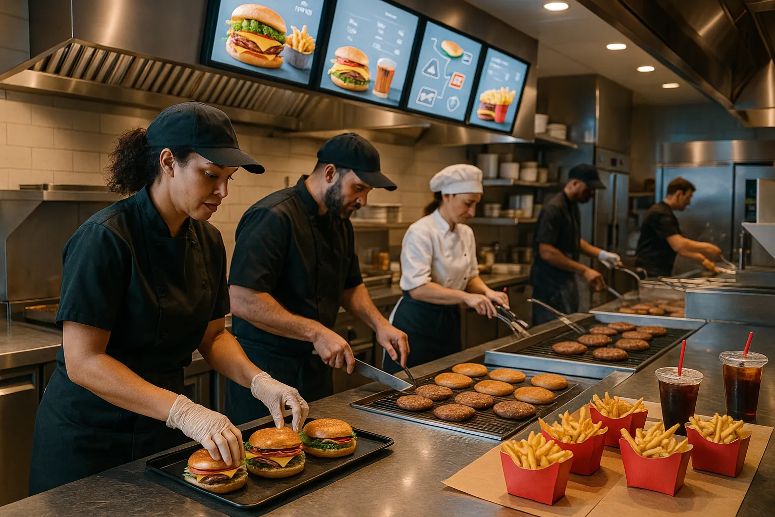 Chefs preparing food rapidly